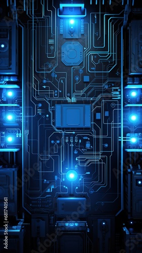 Electronic circuits, blue neon light, Software and Web Developer Programming Code, Binary Abstract Computer Script, Program Developing digital background. © Jim1786