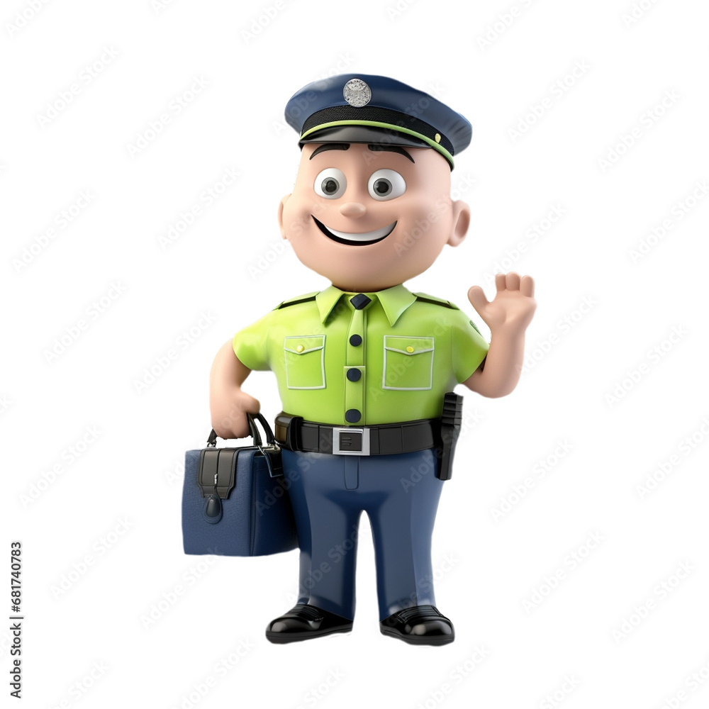 a 3d young police with bag isolated on isolated transparent background png. Generated with Ai