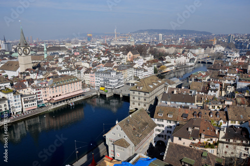 Panoramic view from the Grossminster-Tower to the old town of Zürich