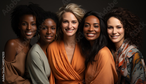 Group of young adults smiling and looking at camera happily generated by AI © djvstock