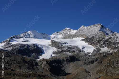 Global Climate Change: Melting glaciers at Bernina Pass in the swiss alps in the upper Engadin