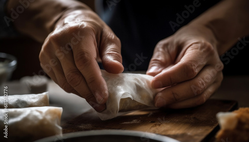 Handmade Chinese dumplings  fresh and healthy  made in domestic kitchen generated by AI