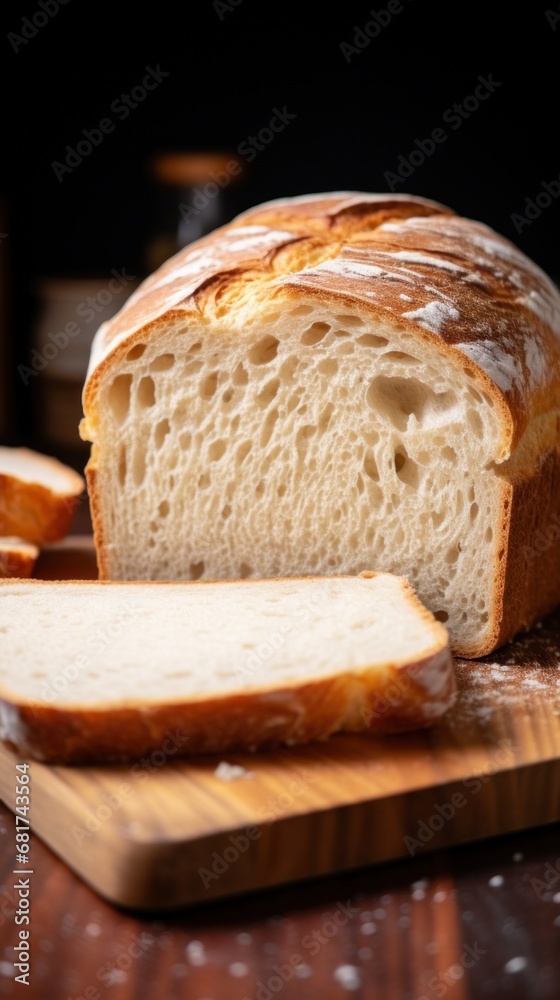 The crust of freshly baked bread is golden and crispy, while the inside is soft and fluffy The crust of freshly baked bread is golden and crispy, while the inside is soft and fluffy