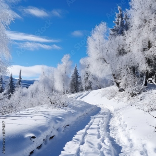 the snow-covered trails. the mountains in winter