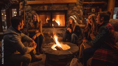 up by a warm fire in a mountain lodge