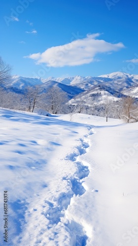 the snow-covered trails. the mountains in winter