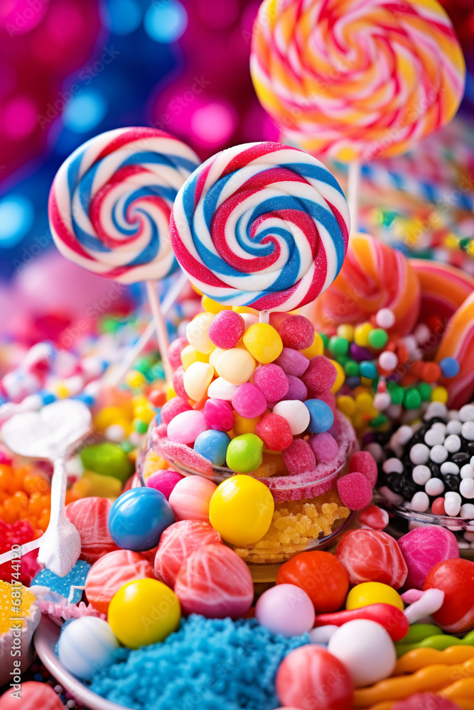 A colorful cascade of lollipops, AI Generative.