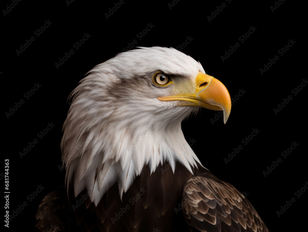 Bald Eagle Studio Shot Isolated on Clear Black Background, Generative AI Bald Eagle Studio Shot Isolated on Clear Black Background, Generative AI