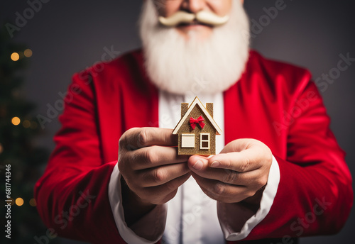 Feliz Papai Noel segurando as novas chaves da casa na mão
