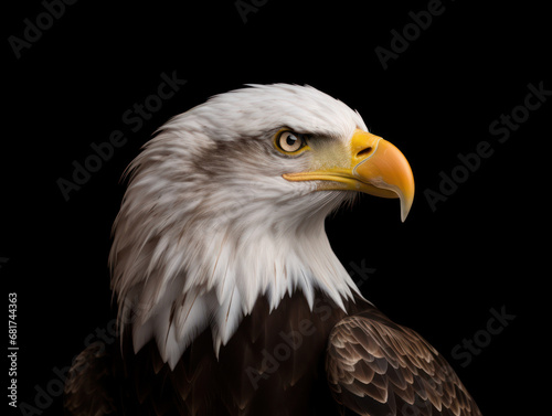 Bald Eagle Studio Shot Isolated on Clear Black Background, Generative AI