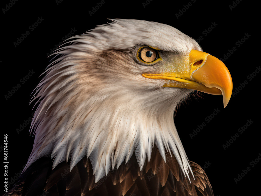 Obraz premium Bald Eagle Studio Shot Isolated on Clear Black Background, Generative AI