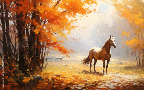 cavalo em linda paisagem de outono no parque 