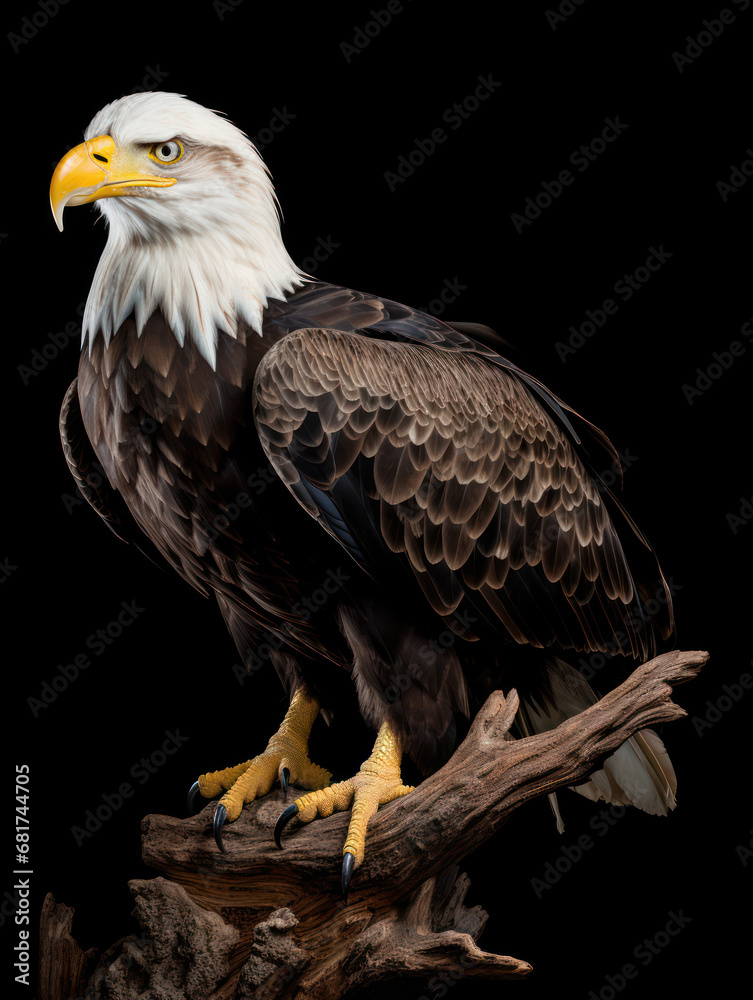 Obraz premium Bald Eagle Studio Shot Isolated on Clear Black Background, Generative AI