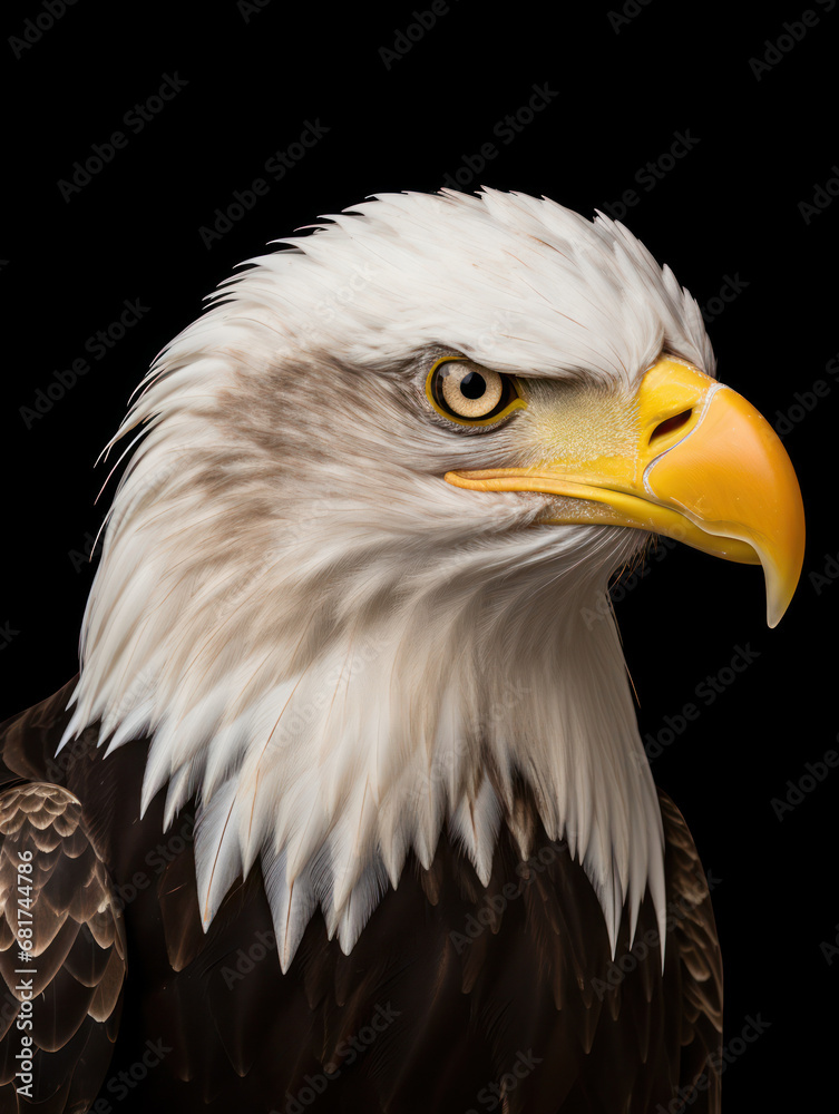 Fototapeta premium Bald Eagle Studio Shot Isolated on Clear Black Background, Generative AI