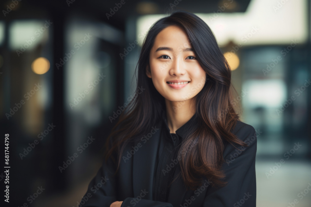 Woman wearing black jacket striking pose for photo. This image can be used for various purposes, such as fashion, photography, or lifestyle-related projects Woman wearing black jacket striking pose for photo. This image can be used for various purposes, such as fashion, photography, or lifestyle-related projects
