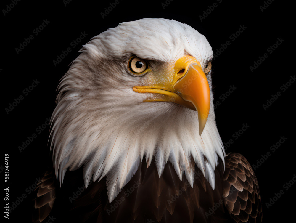 Bald Eagle Studio Shot Isolated on Clear Black Background, Generative AI Bald Eagle Studio Shot Isolated on Clear Black Background, Generative AI