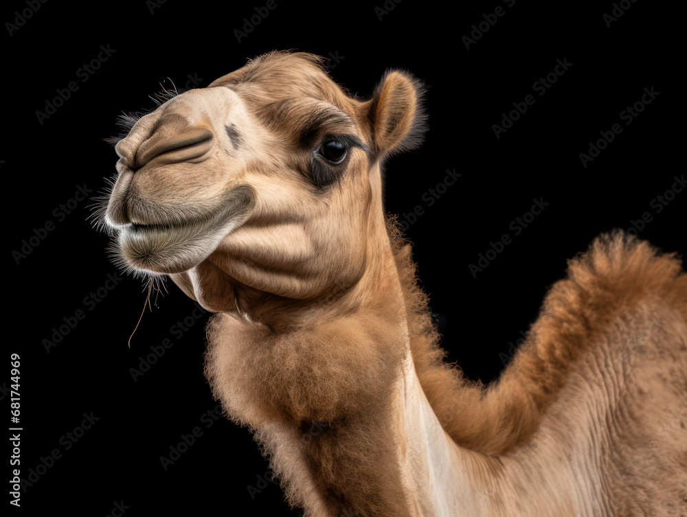 Fototapeta premium Camel Studio Shot Isolated on Clear Black Background, Generative AI