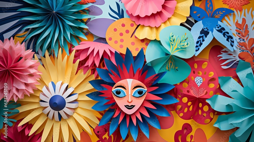 Carnival paper cut-out with pom-poms