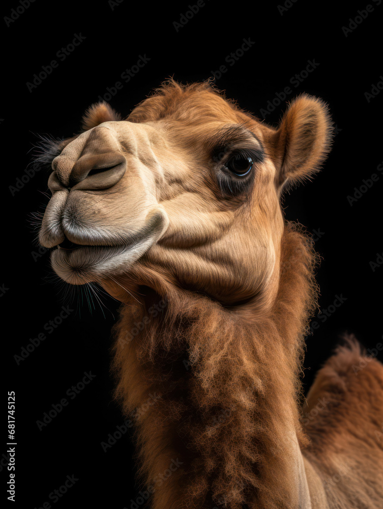 Fototapeta premium Camel Studio Shot Isolated on Clear Black Background, Generative AI