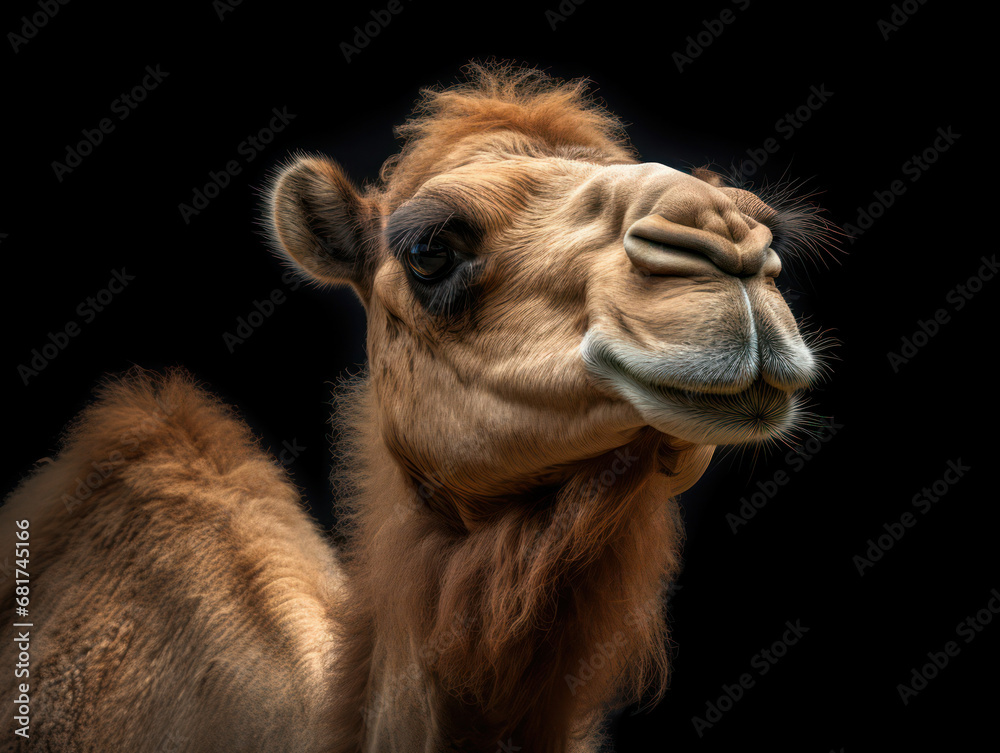 Fototapeta premium Camel Studio Shot Isolated on Clear Black Background, Generative AI