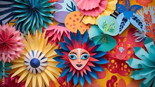 Carnival paper cut-out with pom-poms © Akbar