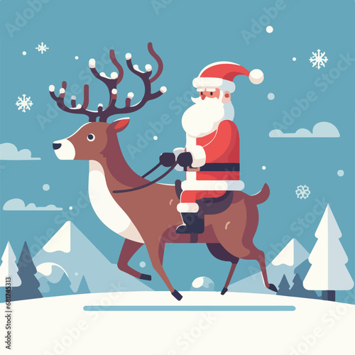flat vector illustration of Santa claus riding with reindeer © Shahzil