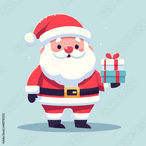 Hand drawn Cute santa claus logo, santa giving christmas gifts logo, santa cartoon logo