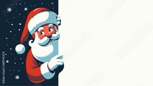 cute vector illustration of Santa Claus peeking around a corner, Cute Santa Claus Peeking Illustration