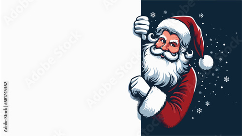 cute vector illustration of Santa Claus peeking around a corner, Cute Santa Claus Peeking Illustration