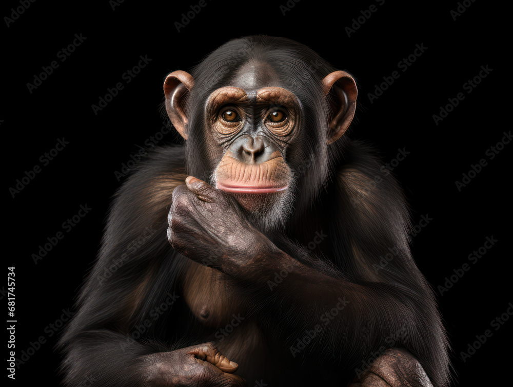 Chimp Studio Shot Isolated on Clear Black Background, Generative AI Chimp Studio Shot Isolated on Clear Black Background, Generative AI