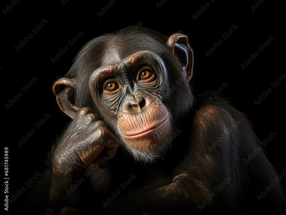 Chimp Studio Shot Isolated on Clear Black Background, Generative AI Chimp Studio Shot Isolated on Clear Black Background, Generative AI