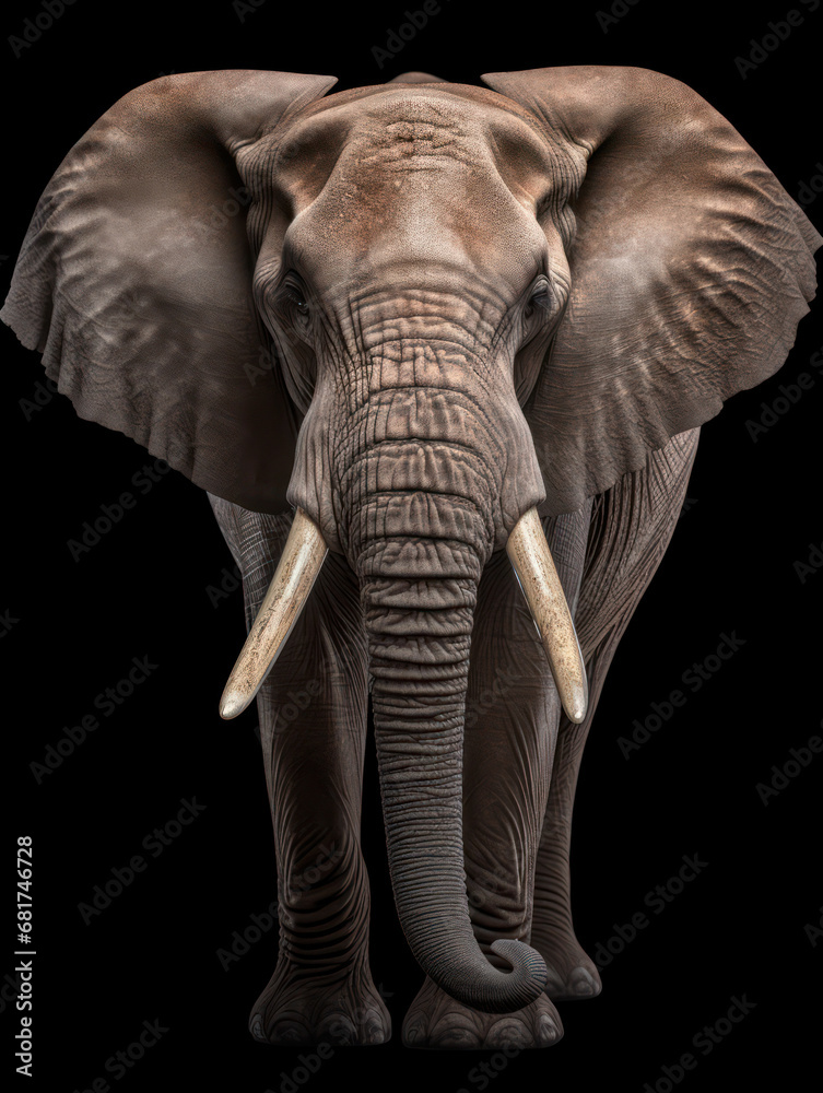 Fototapeta premium Elephant Studio Shot Isolated on Clear Black Background, Generative AI