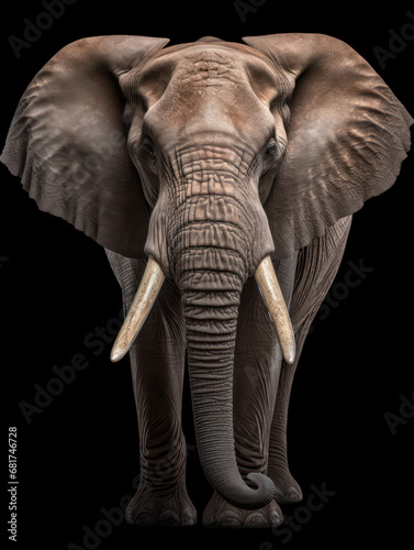 Elephant Studio Shot Isolated on Clear Black Background, Generative AI © Vig