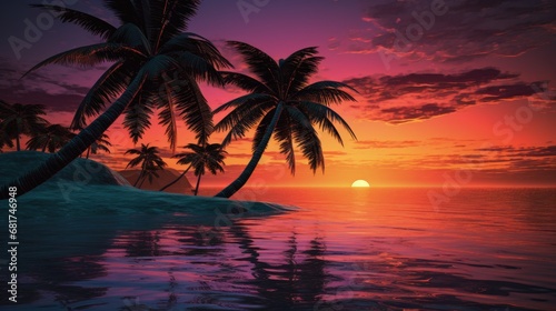 Beautiful sunset on an exotic island. Concept of travel agencies