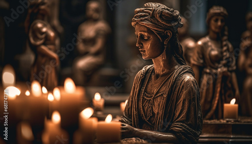 Catholicism spirituality illuminated by candlelight in a tranquil chapel generated by AI