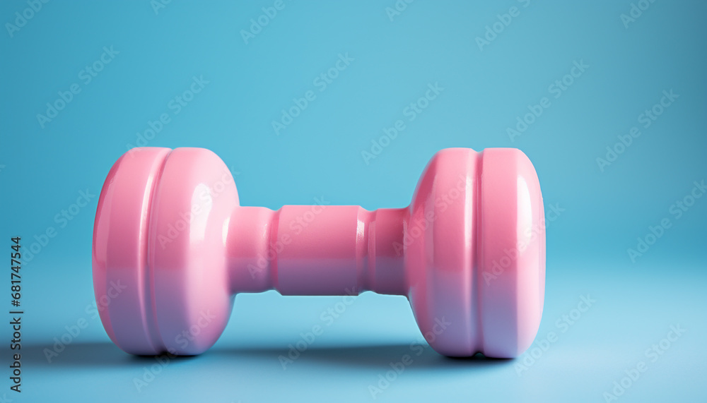Obraz premium Blue dumbbell, symbol of strength, in a fitness studio generated by AI