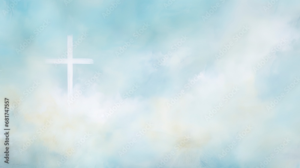 Grungy abstract blue and white christian themed background with a cross. - obrazy, fototapety, plakaty 