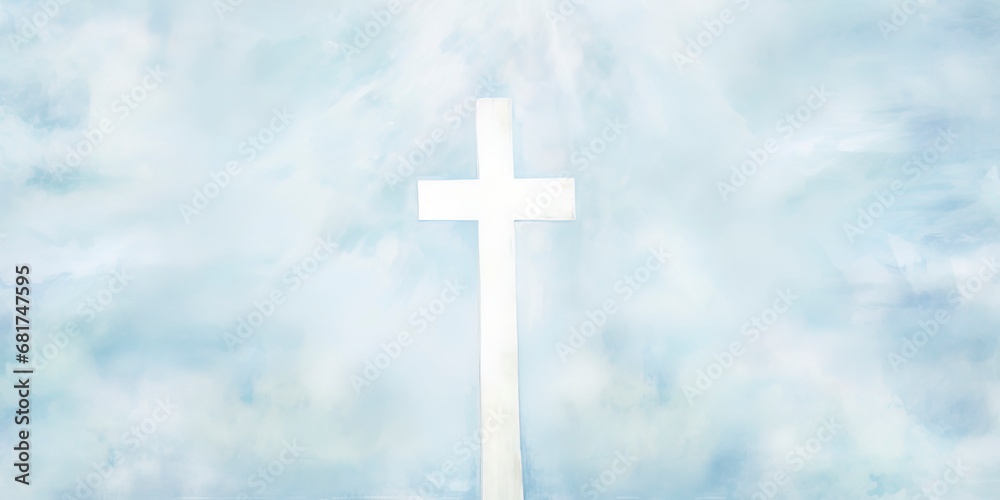 Grungy abstract blue and white christian themed background with a cross.