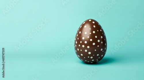 Easter deride up with pastel chocolate eggs on blue background photo