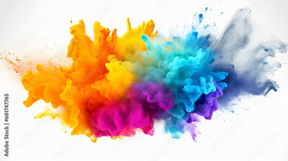 Explosion of colored powder on white foundation