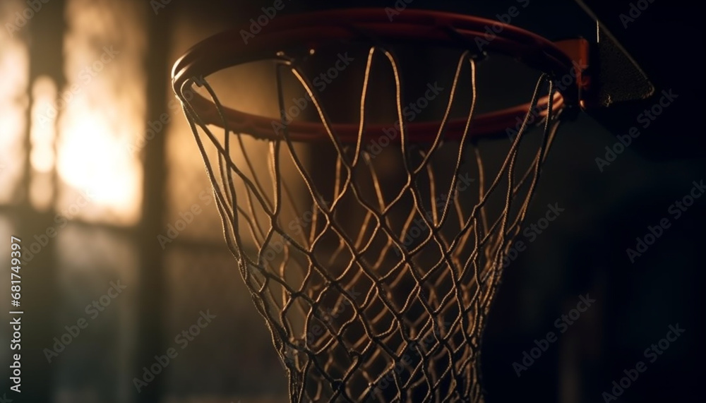 Basketball hoop, ball, net, and chain perfect for playing generated by AI