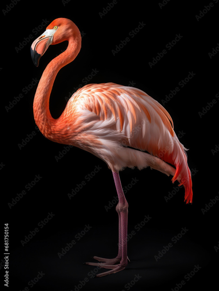 Obraz premium Flamingo Studio Shot Isolated on Clear Black Background, Generative AI