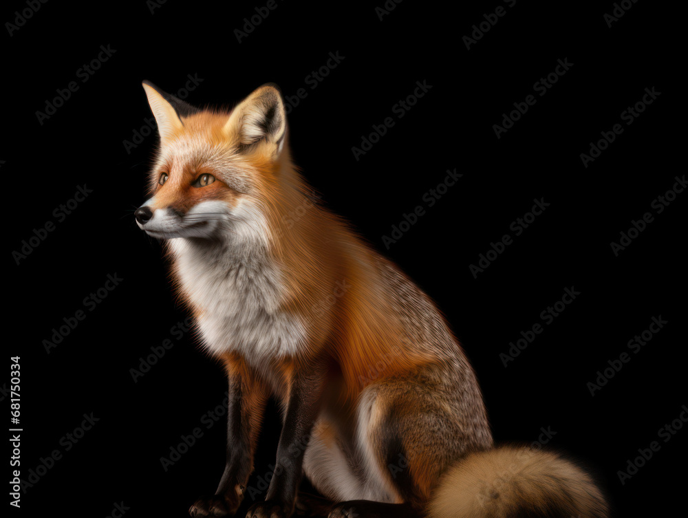 Fototapeta premium Fox Studio Shot Isolated on Clear Black Background, Generative AI