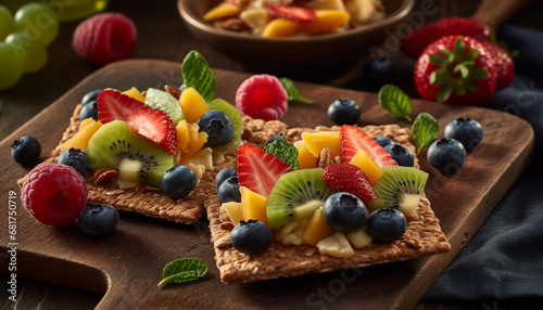 Healthy gourmet fruit salad with a variety of sweet berries generated by AI