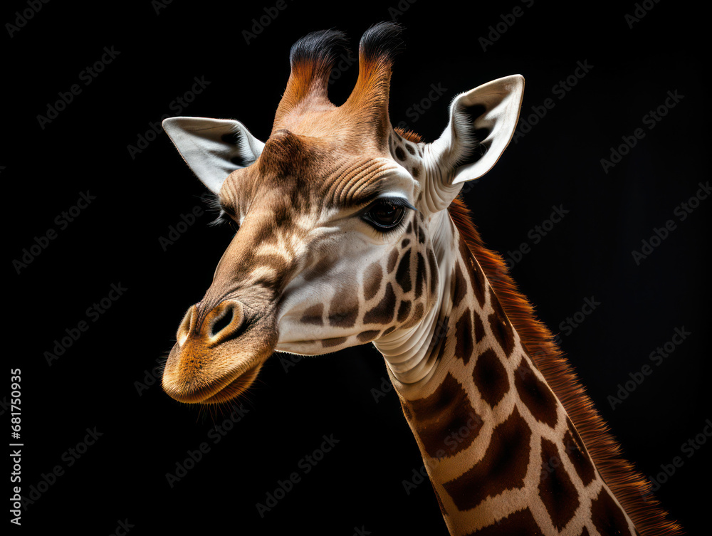 Giraffe Studio Shot Isolated on Clear Black Background, Generative AI