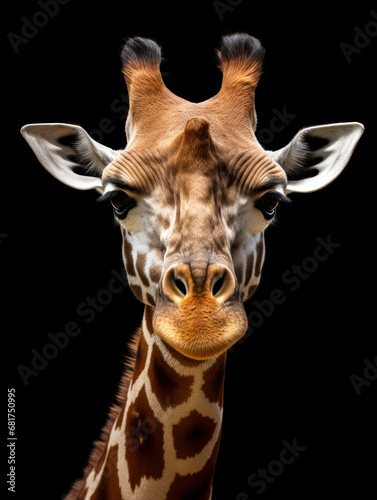 Giraffe Studio Shot Isolated on Clear Black Background, Generative AI