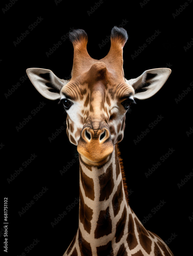Obraz premium Giraffe Studio Shot Isolated on Clear Black Background, Generative AI
