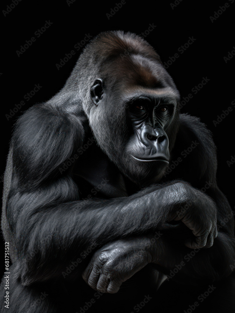 Fototapeta premium Gorilla Studio Shot Isolated on Clear Black Background, Generative AI