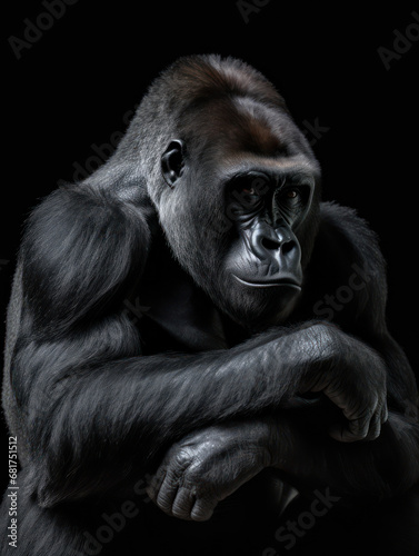 Gorilla Studio Shot Isolated on Clear Black Background, Generative AI © Vig