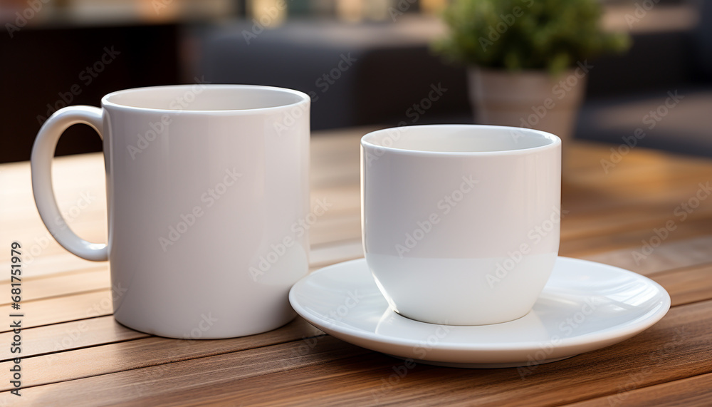 Empty coffee cup on wooden table, reflecting modern elegance generated by AI Empty coffee cup on wooden table, reflecting modern elegance generated by AI